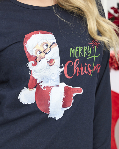 Marineblauer Schlafanzug für Damen mit Weihnachtsaufdruck- Kleidung