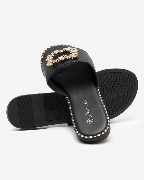 OUTLET Чорні елегантні жіночі тапочки із золотим декором Meriso - Взуття
