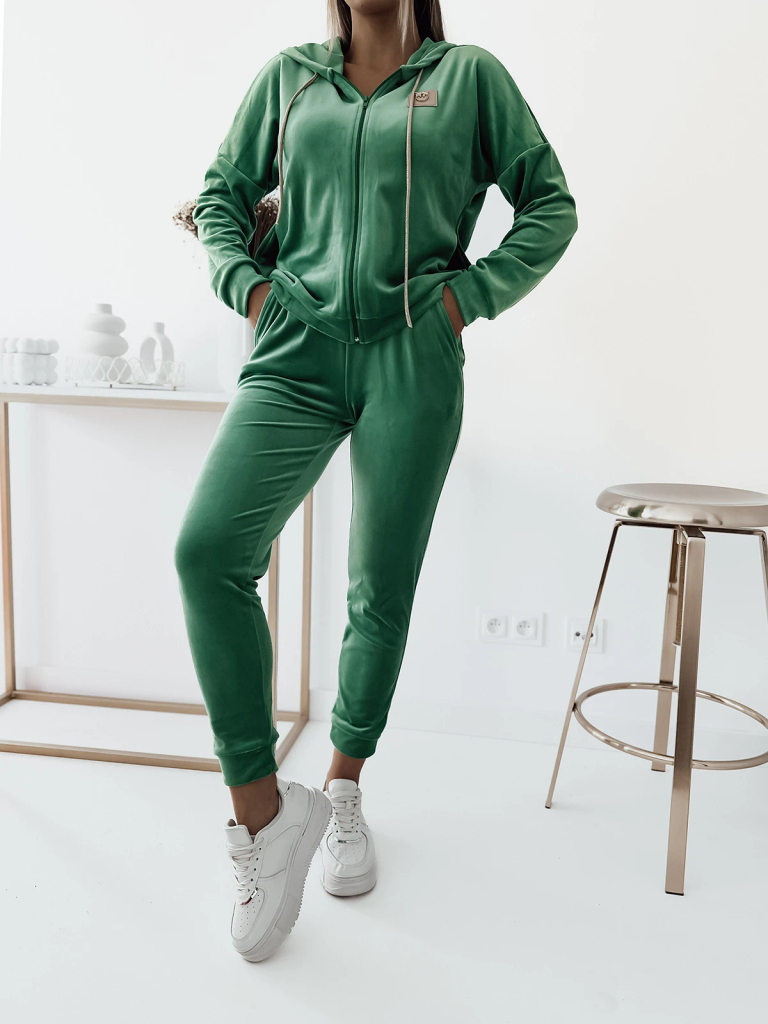 Royalfashion Grünes Damen-Sweatshirt-Set aus Velours