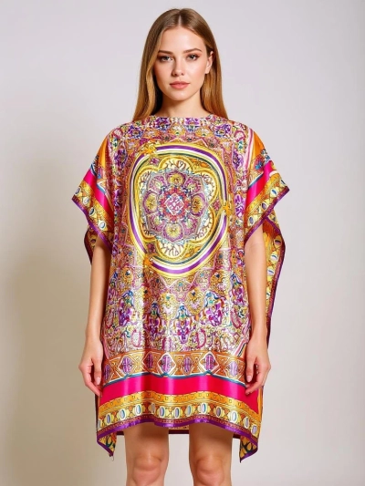 Pareo Melania Royalfashion – Mehrfarbiges Kleid im Kimono-Stil bis zum Knie