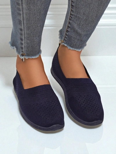 Damen Mokassins Lyra Marineblau atmungsaktives Gewebe flache Sohle