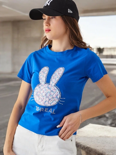 Royalfashion Damen Baumwoll T-Shirt Bunny Say Be Real