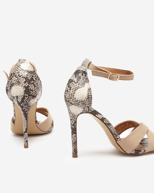 Бежеві босоніжки з тисненням на шпильці Halensi