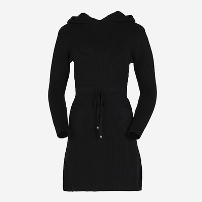 Schwarzes Damen-Pulloverkleid mit Kapuze - Kleidung