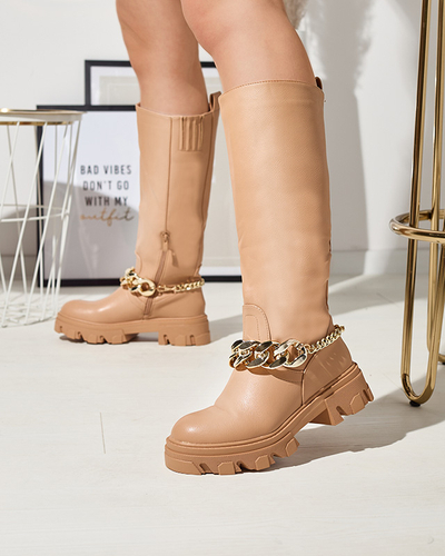 Braune Damenstiefel mit Kette Sudzi- Footwear