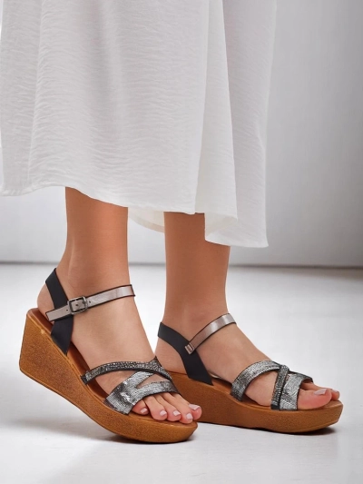 Royalfashion Damen Wedgesandalen mit Strass und Glitzer Eclat