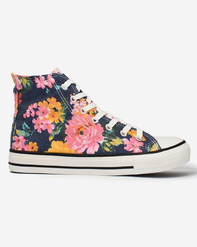 Royalfashion Damen hohe marineblaue Sneakers mit buntem Blumendruck Fahenna