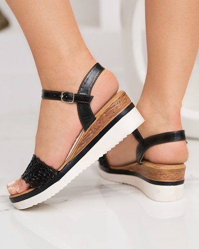 Schwarze Damensandalen auf dem durchbrochenen Keil Jofasa - Schuhe