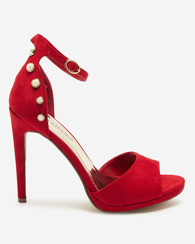 Rote Damensandalen auf einem hohen Absatz aus Öko-Wildleder Sariel - Schuhe