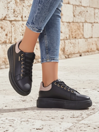 Damen Sneakers Callista Royalfashion schwarze Plateauschuhe Öko-Leder