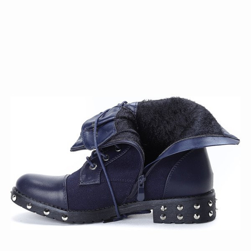 Granatowe, filcowe traperki - Obuwie