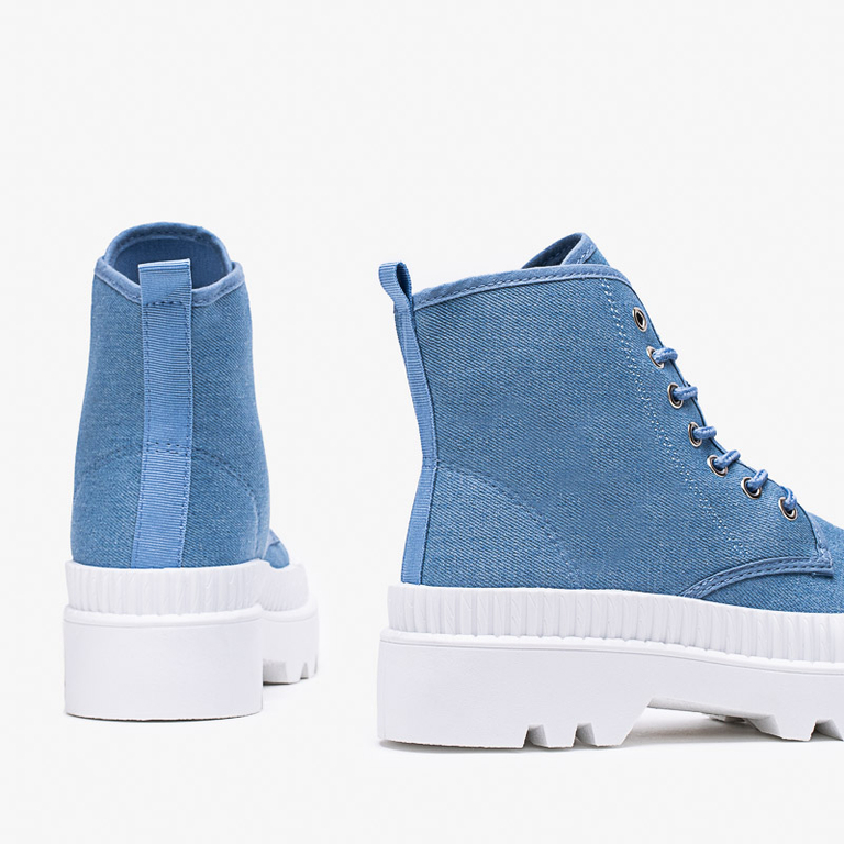 Blaue Damenstiefeletten mit flachem Absatz Roulle - Schuhe