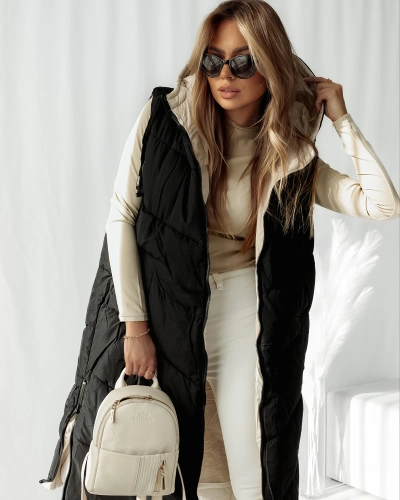 Royalfashion Чорно-коричневий довгий стьобаний двосторонній жилет