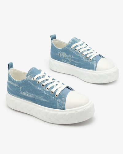 Royalfashion Blaue Damen Denim Sneakers mit geriebenem Nerolera