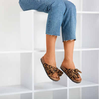 Braune Flip-Flops für Frauen mit Leopardenschleife Sunshine - Footwear 1