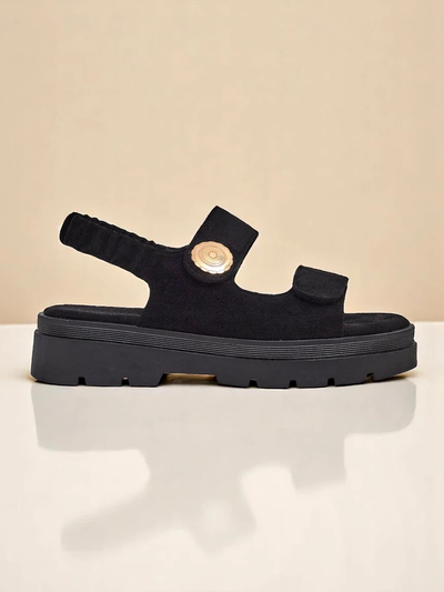Royalfashion Anthea Nero Damen Sandalen - schwarzes Wildleder, 5 cm Plateau