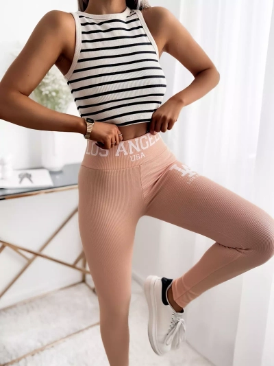 Gepuderte, gerippte Damenleggings mit Inschriften - Kleidung