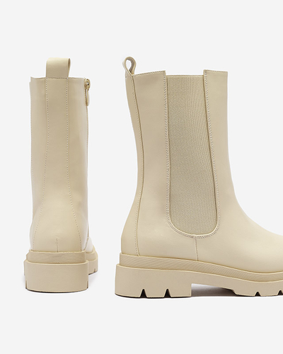 Beige Damenstiefel mit flachem Absatz Vedesa - Kleidung
