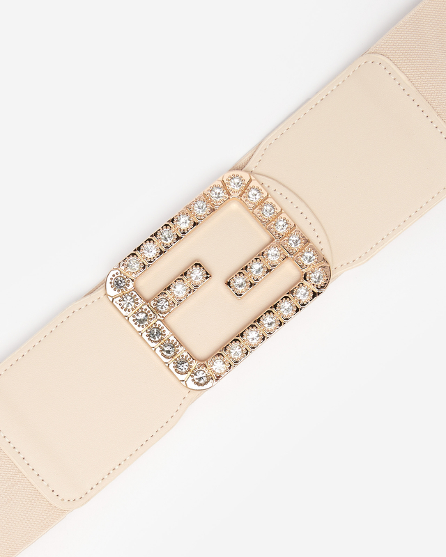 Breiter, elastischer Damengürtel in Creme mit Zirkonia - Accessoires