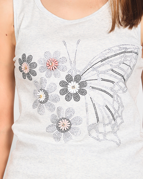 Світло-сірий жіночий топ з принтом