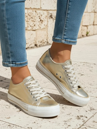 Aurelia Italia goldene Damen-Plateau-Sneakers Stoff Frühling Sommer