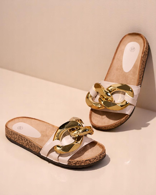 Жіночі бежеві тапочки з декором Sofig-Footwear