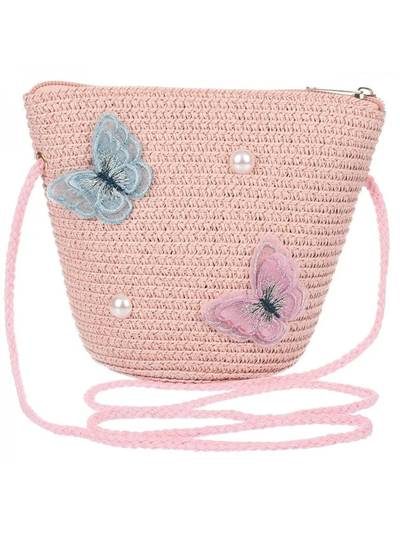 Royalfashion Kleine Strohtasche für Kinder Schmetterling Stroh