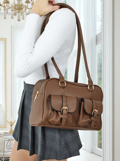 Damen Shopper Handtasche aus Öko-Leder mit Taschen Aveline