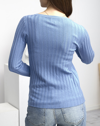 Blauer Rippenpullover für Damen - Kleidung