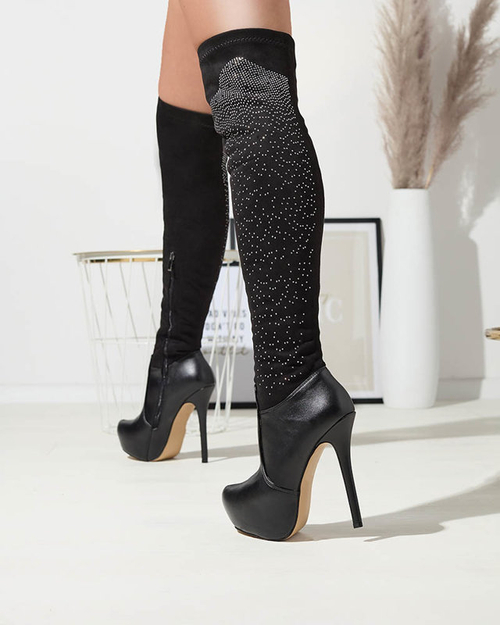 Жіночі чоботи до коліна на шпильці чорного кольору Agiocio- Footwear