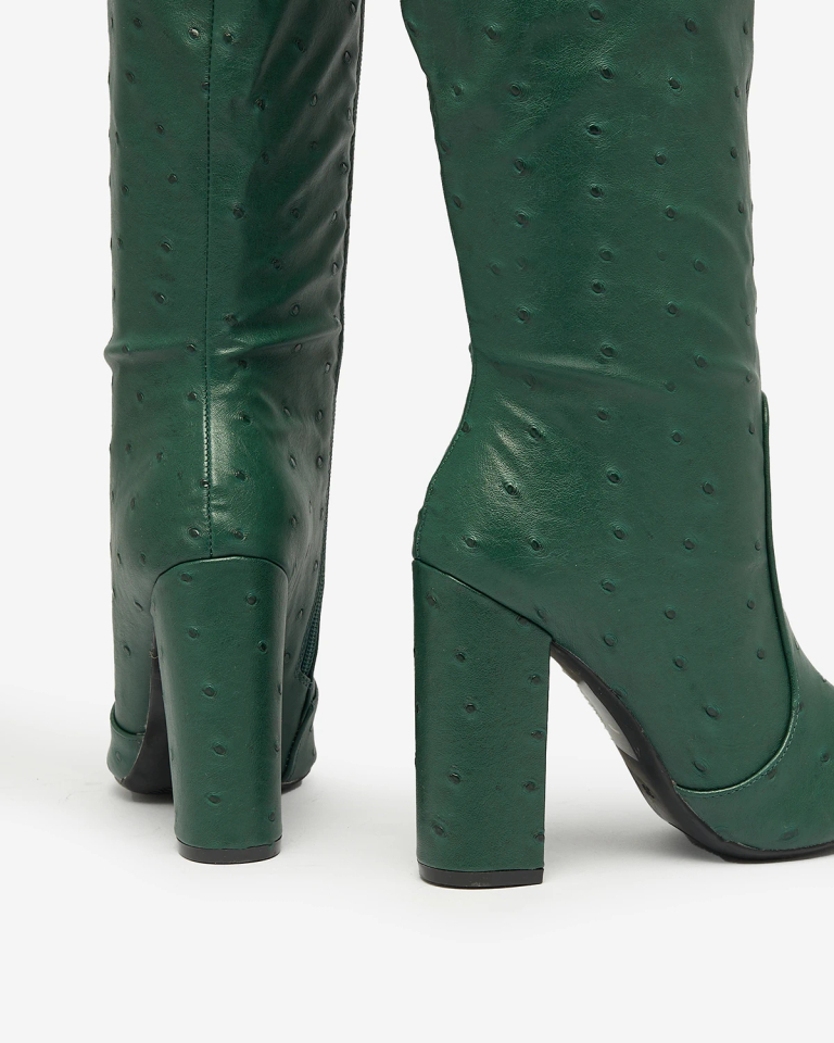 Royalfashion Dunkelgrüne Damenstiefel mit Barbelitta-Prägung