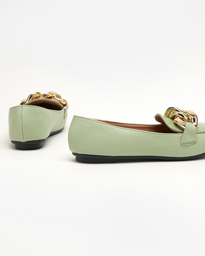 OUTLET Damen-Loafer aus grünem Kunstleder mit Kette Flamii - Schuhe