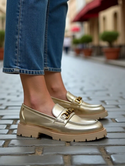 Royalfashion Damenmokassins vergoldet Goldlove