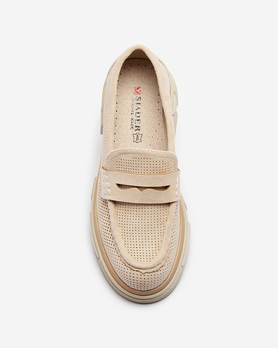 Beige durchbrochene Damenmokassins mit fester Sohle Ejina - Footwear