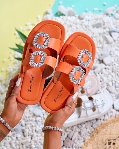Orangefarbene Damenhausschuhe mit Kristallen Azazel - Footwear