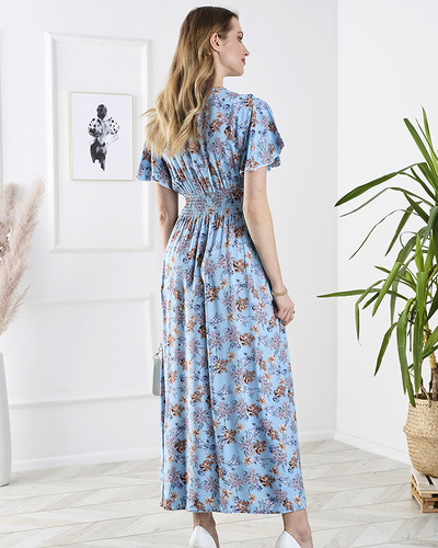 Blaues langes Kleid mit Blumenmuster - Kleidung