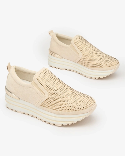 Royalfashion Beige Damen Plateau-Sneakers mit Zirkonen Scavli