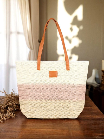Royalfashion Große Strohtasche für Damen mit breiten Streifen