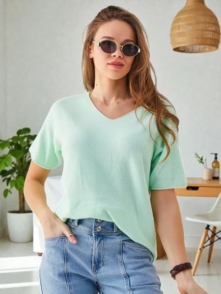 Royalfashion Dünner Damenpullover mit kurzen Ärmeln