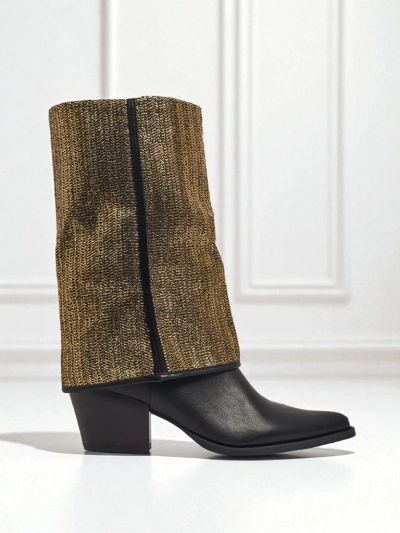 Damen Stiefeletten aus Öko-Leder mit Blockabsatz und dekorativem Schaft Virelia