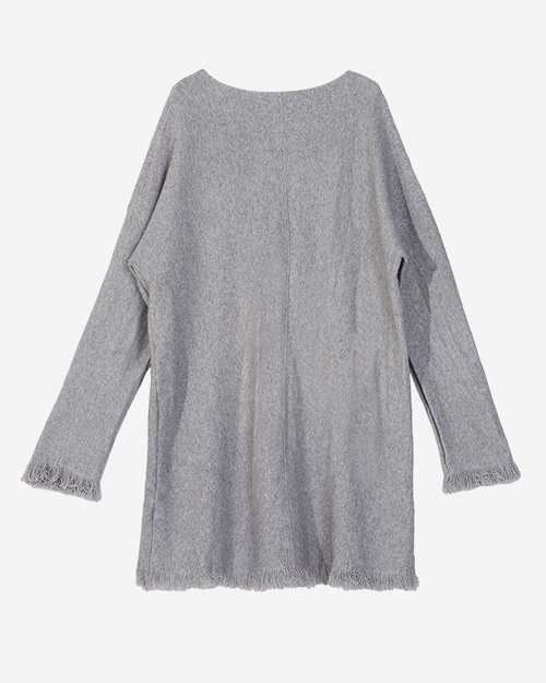 Сірий жіночий светр-туніка з бахромою