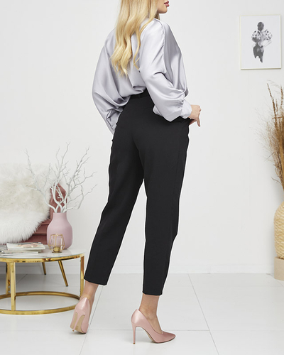Graue lange Satinbluse mit Bindeband - Kleidung