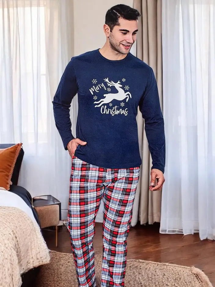 Royalfashion Herren Baumwoll-Pyjamas im Karomuster