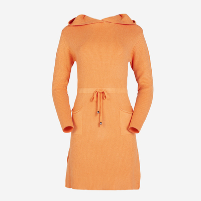 Orangefarbenes Damen-Pulloverkleid mit Kapuze - Kleidung