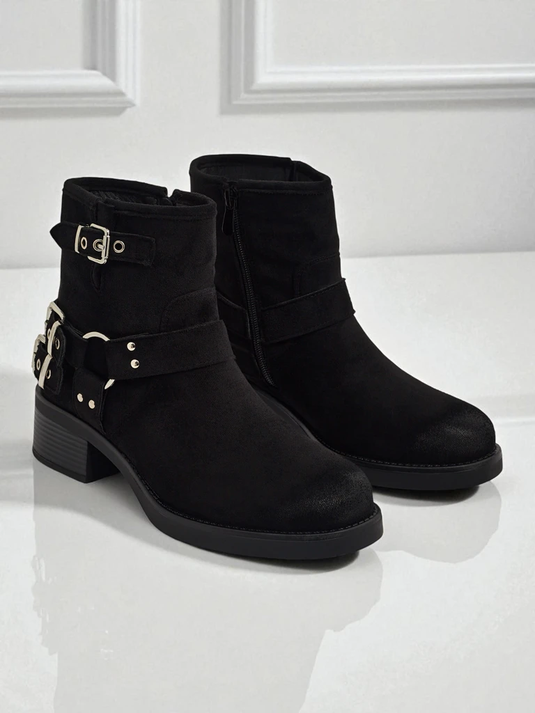 Damenstiefeletten aus Öko-Wildleder mit Schnallen Valtos