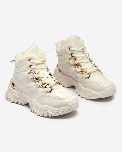 Кремові жіночі зимові спортивні черевики а-ля трапперы Mertika - Взуття