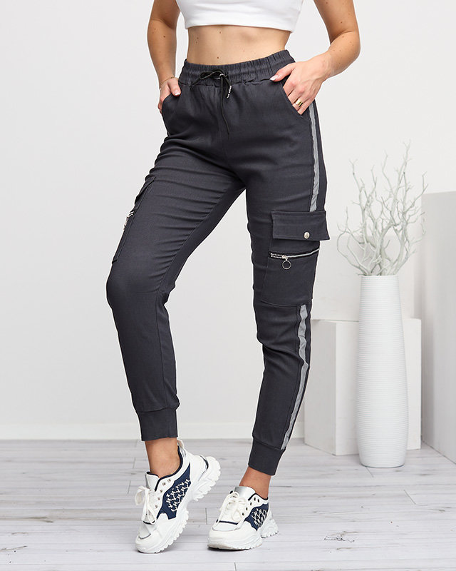 Hellgraue Cargohose für Damen mit reflektierenden Streifen - Kleidung