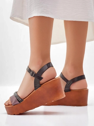 Royalfashion Damen-Wedgesandalen mit Strasssteinen und Glitzer Aurora Glow