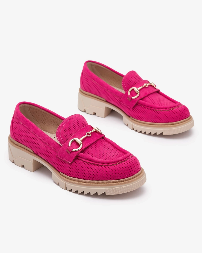 Fuchsia durchbrochene Damenmokassins mit Kette Imerila - Footwear