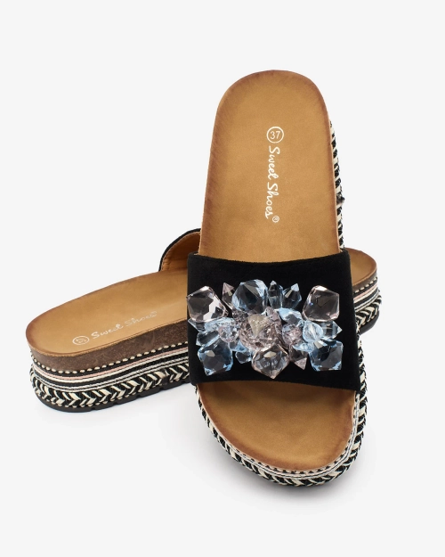 Жіночі шльопанці Royalfashion з кристалами чорного кольору Bollah